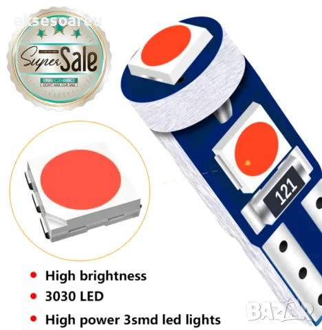 10 бр. малки габаритни крушки за арматурно табло T5 3SMD LED супер ярък 3030 LED за вътрешно осветле, снимка 18 - Аксесоари и консумативи - 47789641