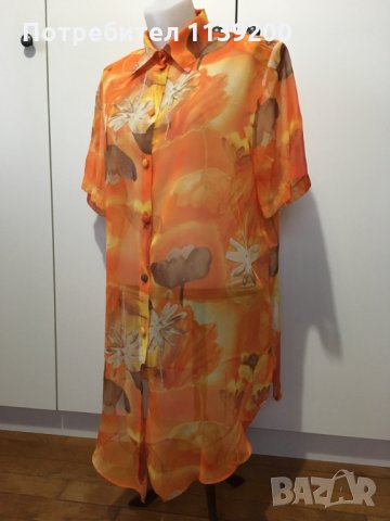 Френска елегантна лятна прозрачна оранжева туника Vittel L, снимка 4 - Туники - 27299977