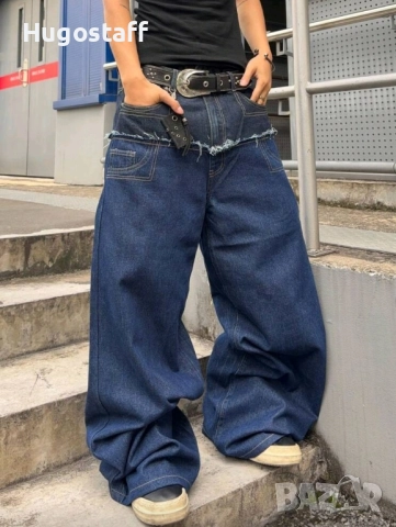 Нови baggy Casual Loose Fit Jeans дънки панталони карго двойни черно сини дизайн размер 34, снимка 7 - Дънки - 52513383