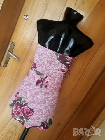 Светло розова рокля бюстие тип балон от трико ХС/С, снимка 3 - Рокли - 32869217