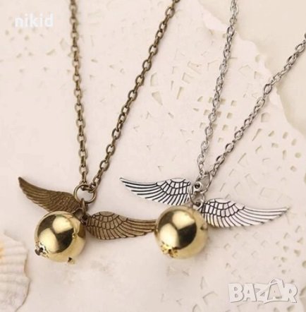 Дамско колие ангелски крила криле с топче метал златисто  сребристо