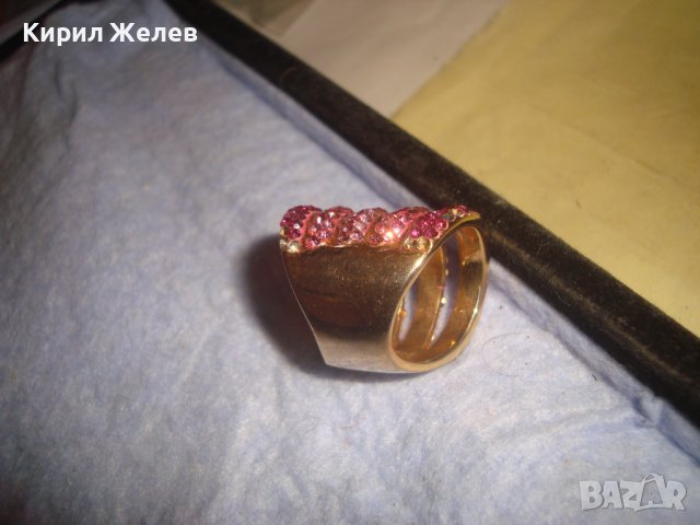 ПОЗЛАТЕН МЕДЕН АЖУРЕН МОДЕН АРТ ПРЪСТЕН с РОЗОВИ КРИСТАЛЧЕТА 5464, снимка 6 - Пръстени - 37510248