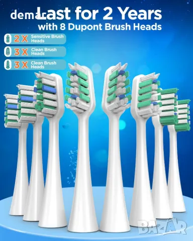Звукова четка за зъби с 8 глави и 5 режима, 120 дни живот на батерията, 50 000 VPM, кутия и стойка, снимка 6 - Други - 49405600