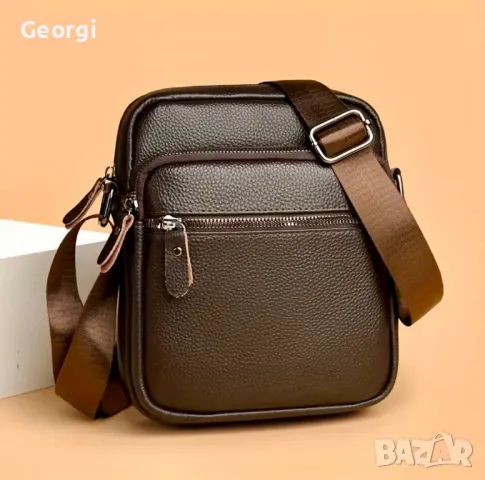 Мъжка стилна, елегантна и удобна кожена чанта /Кафява естествена кожа!, снимка 6 - Чанти - 49280715