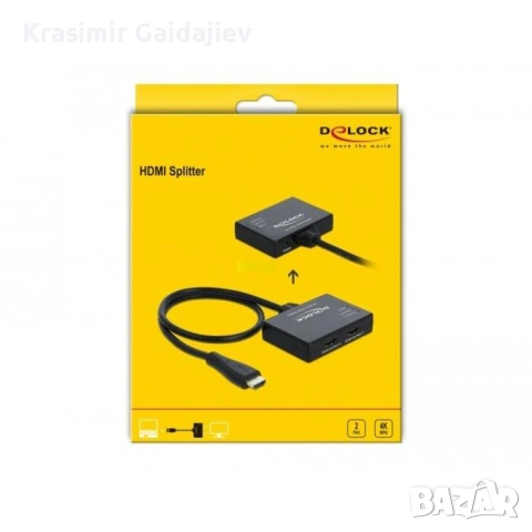 DeLOCK HDMI Splitter 1 x HDMI в към 2 x HDMI out 4K 60 Hz, черен, снимка 2 - Кабели и адаптери - 53093996