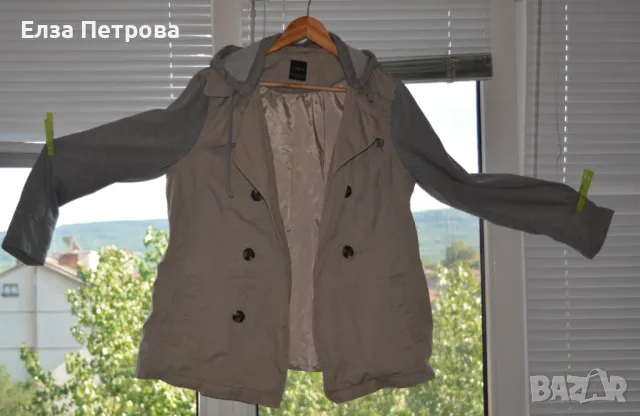 Дамско бежово яке, със светлосиви ръкави и качулка, памучно; лятно/ранна есен;3XL÷4XL, снимка 3 - Якета - 47263635