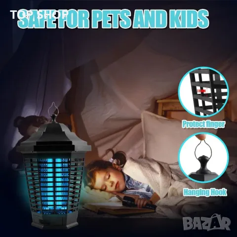 Mosquito Zapper Електрическа лампа за унищожаване на комари,13W 4200V UV лампа без токсични химикали, снимка 3 - Други стоки за дома - 49423100