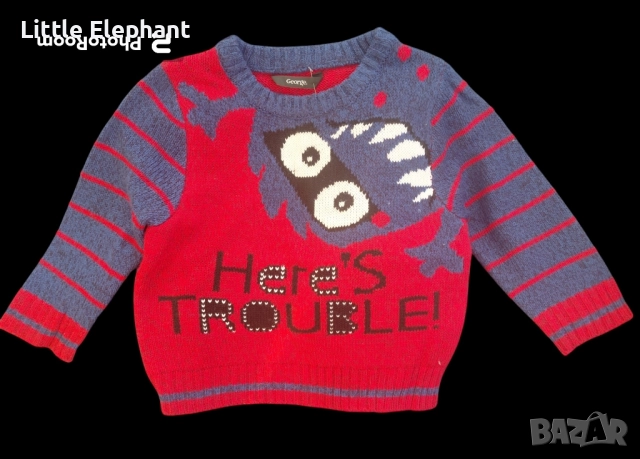 Пуловерче за момченце на 12-18 месеца,чудовище"Here is trouble",Англия/ново