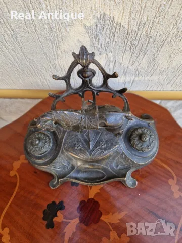 Уникална много красива антикварна бронзова мастилница , снимка 6 - Антикварни и старинни предмети - 48029560