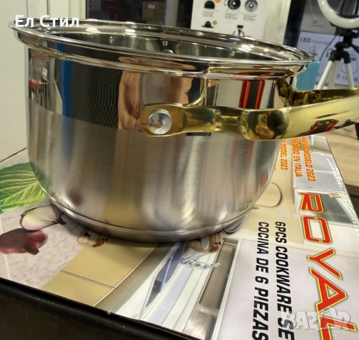 Луксозен комплект тенджери с неръждаема стомана и златисти дръжки – перфектният избор за всяка кухня, снимка 8 - Съдове за готвене - 53574112