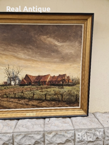 Уникална огромна антикварна майсторска авторска картина масло върху платно , снимка 4 - Картини - 51882416