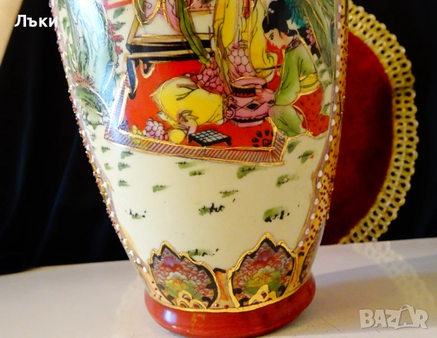 Японски свещник,японски порцелан Сацума и чиста мед. , снимка 6 - Антикварни и старинни предмети - 52506461