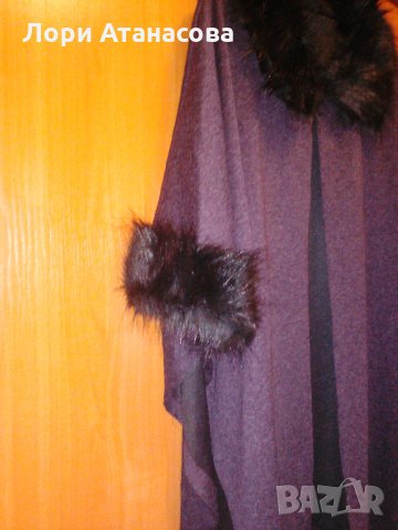 Елегантна пелерина в черен цвят и обточена с пухче от еко косъм, снимка 7 - Жилетки - 28533315