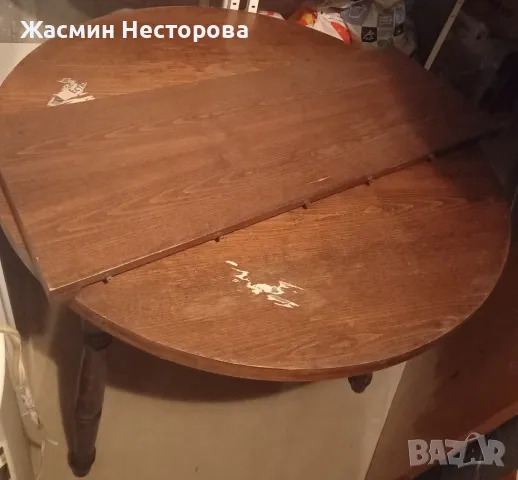 Кафява дървена разтегателна трапезна маса и 4 стола, снимка 5 - Маси - 49126402