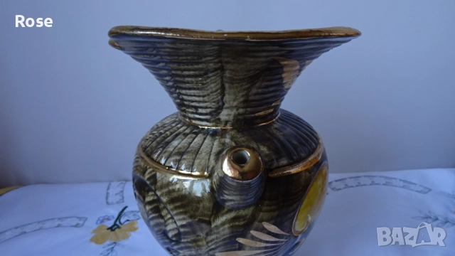 Винтидж керамична ваза, ръчно рисувана от H. Bequet Quaregnon, снимка 8 - Вази - 52650228