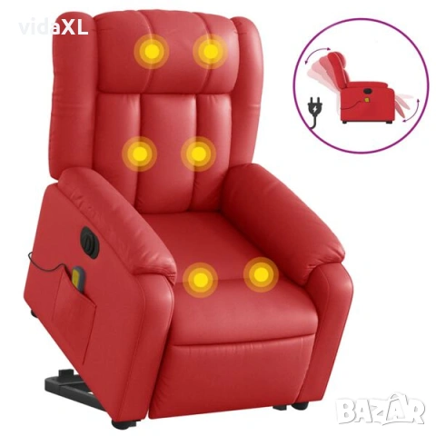 vidaXL Електрически изправящ масажен реклайнер стол, червен, еко кожа(SKU:3205290)