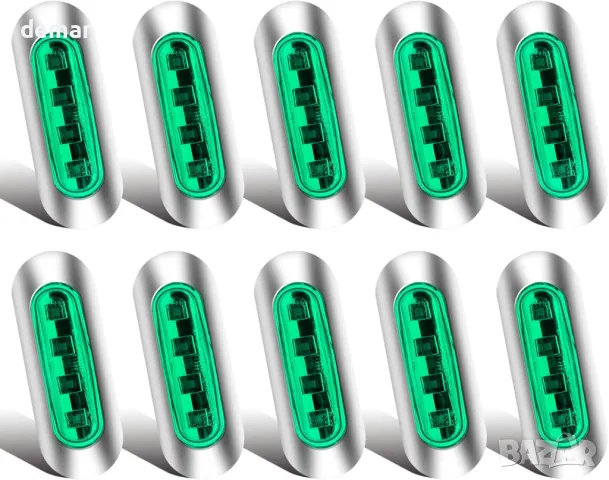 NWpangu 10 броя LED странични габаритни светлини, 4-LED, 12V/24V, зелени