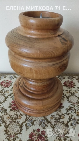 Уникален огромен свещник от масивно дърво много тежък/над 2 кг/+подарък свещ, снимка 3 - Антикварни и старинни предмети - 51647031