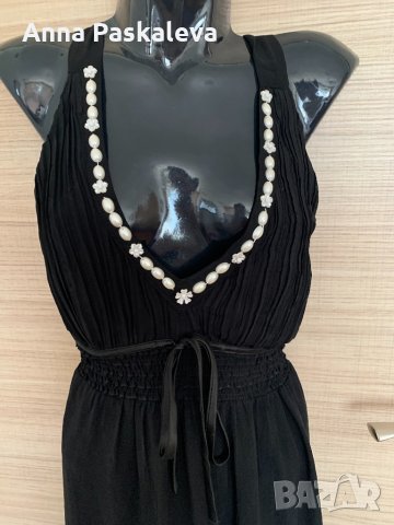 Черна рокля с перли, снимка 2 - Рокли - 32598162