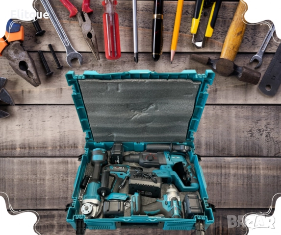 Комплект от акумулаторен перфоратор, ъглошлайф 125 мм, гайковерт и винтоверт 36V с 2 броя батерии 6A, снимка 3 - Други стоки за дома - 52744866