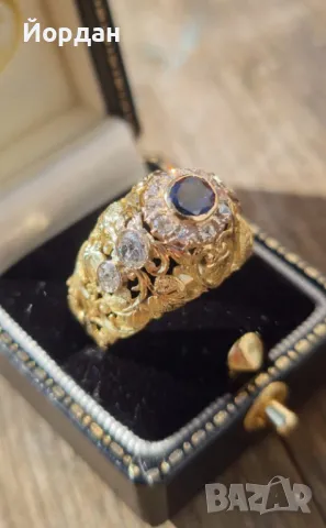   Златен дамски пръстен със натурални скъпоценни камъни, снимка 7 - Пръстени - 49468279