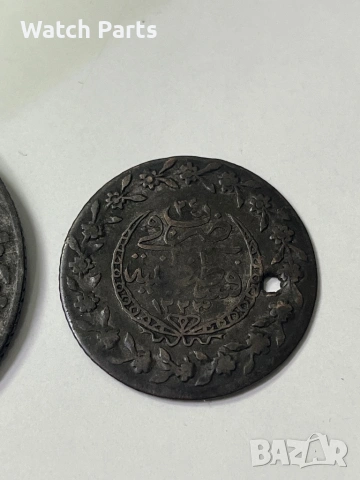 две османски сребърни монети 1 куруш и 5 куруш 1223 година , снимка 8 - Нумизматика и бонистика - 53286706