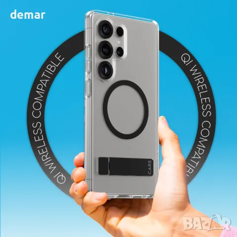 Калъф CARE BY PANZERGLASS с черна стойка за Samsung Galaxy S25 Ultra, Qi и MagSafe, прозрачен, снимка 3 - Калъфи, кейсове - 49275530