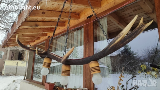 Ръчно изработени полилеи от паднали еленови рога с ръчно изработени дървени чашки , снимка 3 - Полилеи - 53441754