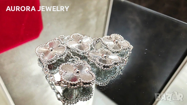 Van Cleef & Arpels VCA Silver Clear 5 Motifs Vintage Alhambra Дамска Гривна, снимка 9 - Гривни - 53373662