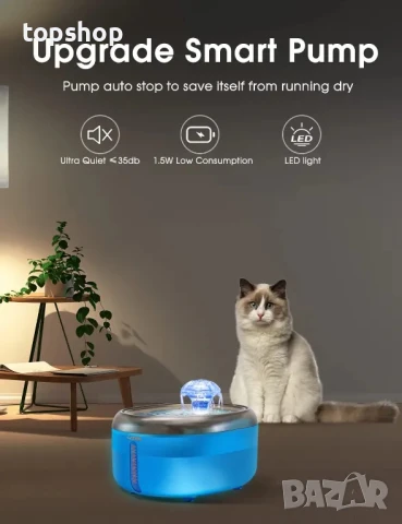WOPET Фонтан за вода за котки и кучета, 2 литра / 2L Автоматичен фонтан за пиене за домашни любимци, снимка 6 - За котки - 50494950
