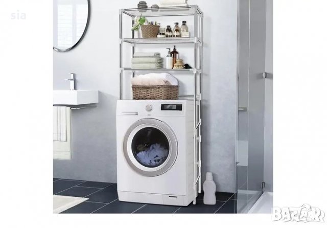 Стелаж за съхранение, над тоалетна чиния, за пране или домакински прибори, на 3 нива - сребро, снимка 4 - Други - 33232554
