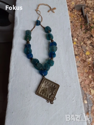 СТАРИНЕН ЕТНО ГЕРДАН МУСКА СТЪКЛО КОЛИЕ ОГЪРЛИЦА НОСИЯ НАКИТ, снимка 4 - Антикварни и старинни предмети - 53512691