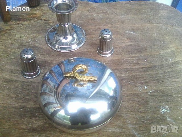 Лот от захарница 2 солници и свещник, снимка 1