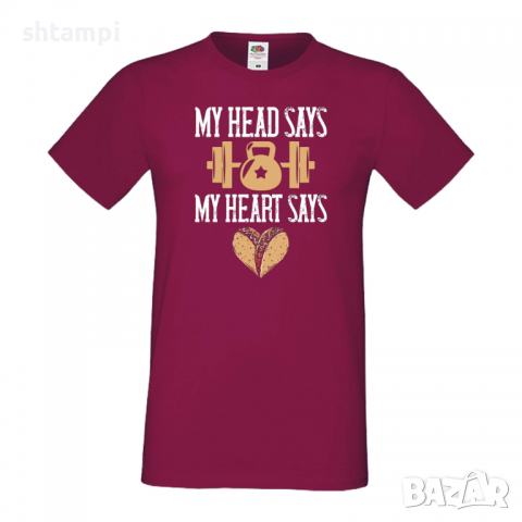 Мъжка Фитнес тениска My Head Says Gym My Heart Says Burger спорт,Щанги,Тренировки,Спортуване,Gym., снимка 5 - Тениски - 36507707