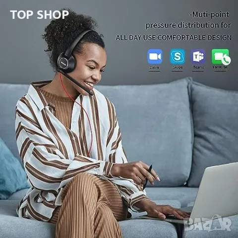 Нови USB слушалки с микрофон за лаптоп обаждания Офис, снимка 5 - Слушалки и портативни колонки - 49444295