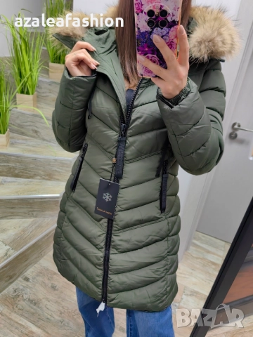 Дълго зимно яке с естествен косъм, снимка 2 - Якета - 52686581