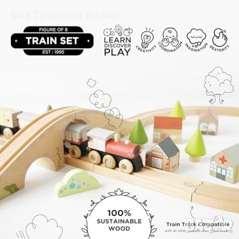Нов Le Toy Van Интерактивен Дървен Влак 40 Части - Играчка за Развитие, снимка 2 - Образователни игри - 43523024