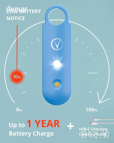 Vantamo Ключодържател лична аларма 130 dB и ярка мигаща светлина(лазурно син), снимка 7 - Други стоки за дома - 43576402