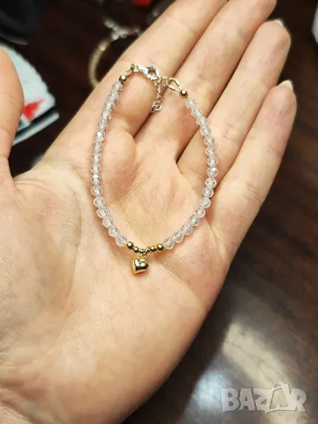 Блестяща дамска гривна 925 сребро/златно покритие, сърце, снимка 2 - Гривни - 48229265