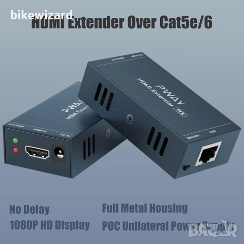 Pway PW-HT202PG HDMI удължител през Ethernet 1080p@60Hz, 3D, през единичен Cat5e/Cat6/Cat 7 НОВО, снимка 4 - Кабели и адаптери - 53501757