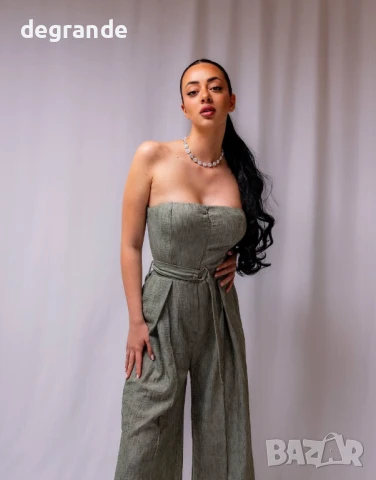 Елегантен зелен панталон с коланче и ефектно бюстие, снимка 2 - Гащеризони - 50899846