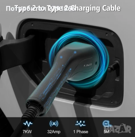 J&D Кабел за зареждане на електрически превозни средства тип 2,с чанта, 1 фаза 32A 7.2 kW 5 метра, снимка 3 - Аксесоари и консумативи - 50810529