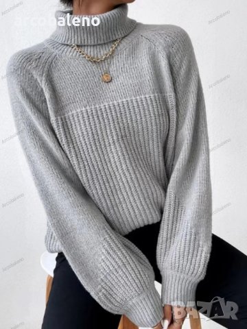 Дамски ежедневен пуловер с реглан ръкав и поло яка, 6цвята - 023, снимка 7 - Блузи с дълъг ръкав и пуловери - 43039542