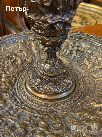 Голямо бронзово плато с масивна кана!, снимка 7 - Антикварни и старинни предмети - 50695840