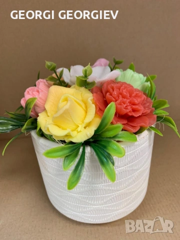 цветя изработени с глицеринов ароматен сапун и Българска роза , снимка 4 - Изкуствени цветя - 53463345