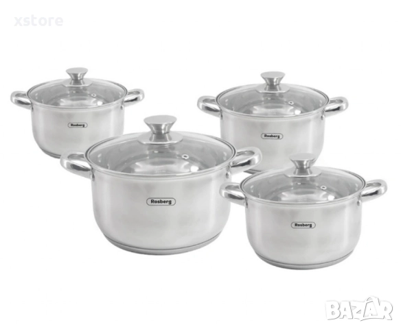 Комплект тенджери Rosberg 16/18/20/24см. - 1.8/2.5/3.4/5.8л., Неръжд. стомана