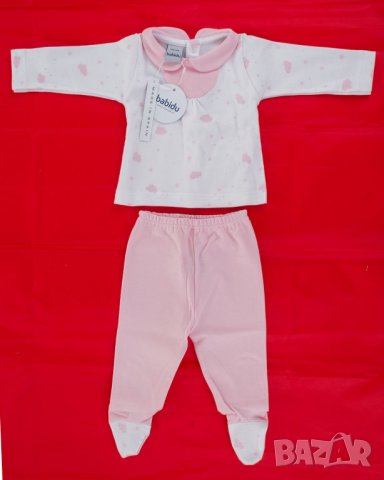 Памучен бебешки комплект за новородено в розово и бяло марка babidu , снимка 3 - Комплекти за бебе - 32920893