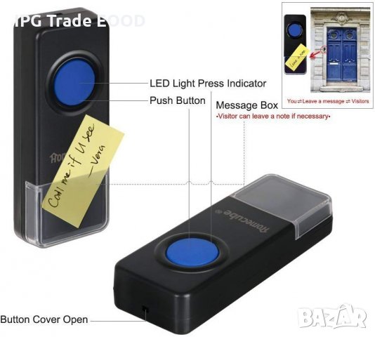 Безжичен звънец за дома - 1 бр. приемник + 1 бр. предавател , снимка 5 - Други стоки за дома - 27237600