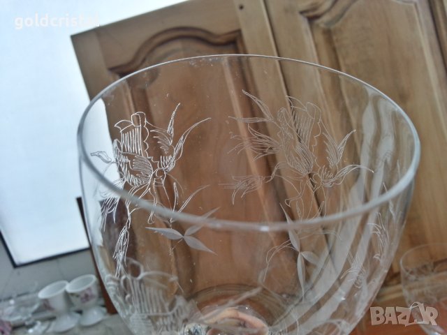 Ретро кристални чаши художествена гравюра , снимка 3 - Антикварни и старинни предмети - 43582152