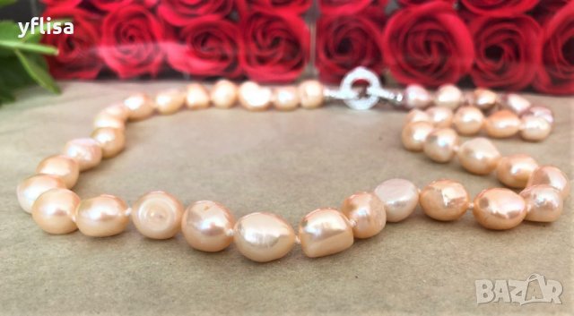 Колие  барокови перли с уникален прасковен цвят, снимка 3 - Подаръци за жени - 28181012